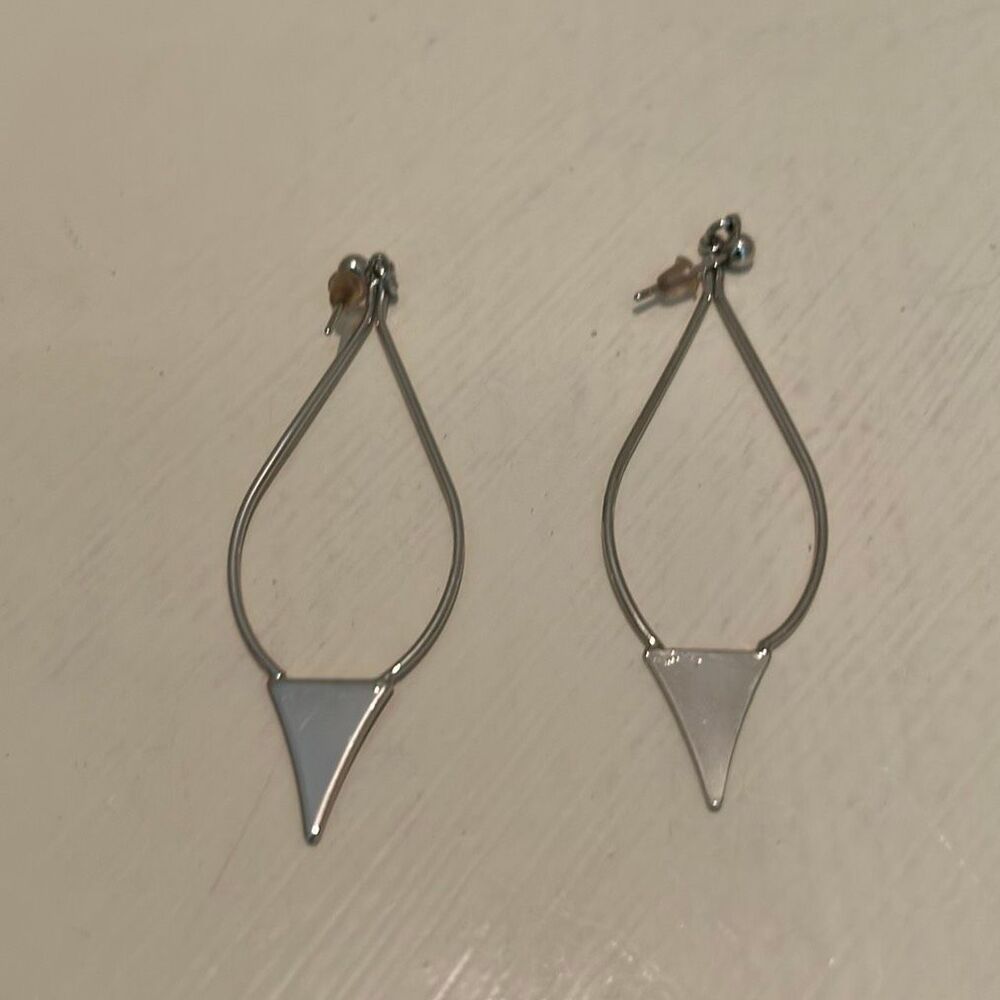 Kenneth Jay Lane Silver Dangle Earrings Tear Drop Triangle Statement Geometric